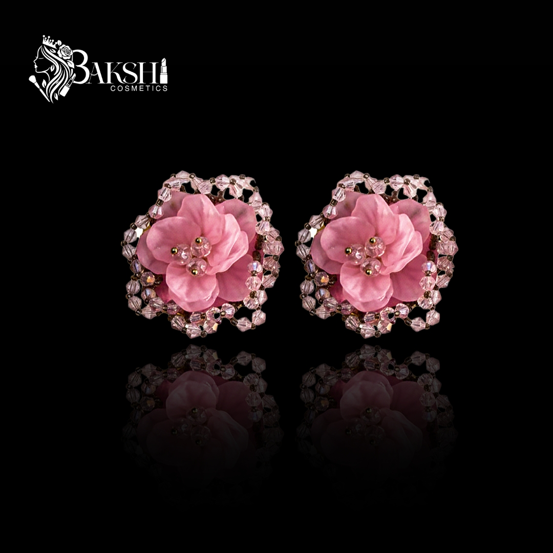 The ‘Midnight Bloom’ Handcrafted Pink Flower Earrings