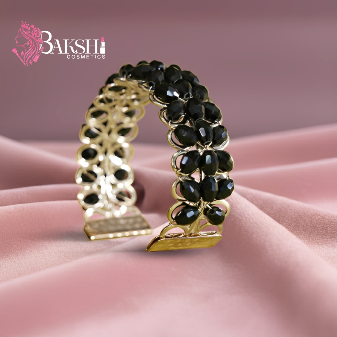 Luxe Crystal Beaded Gold-Tone Cuff Bracelet (Adjustable)