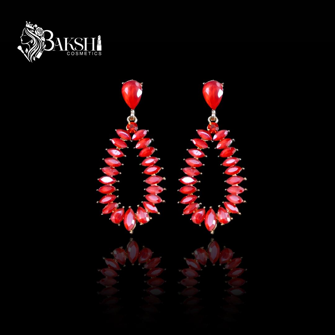 Ruby Crimson Floral American Diamond Statement Earrings