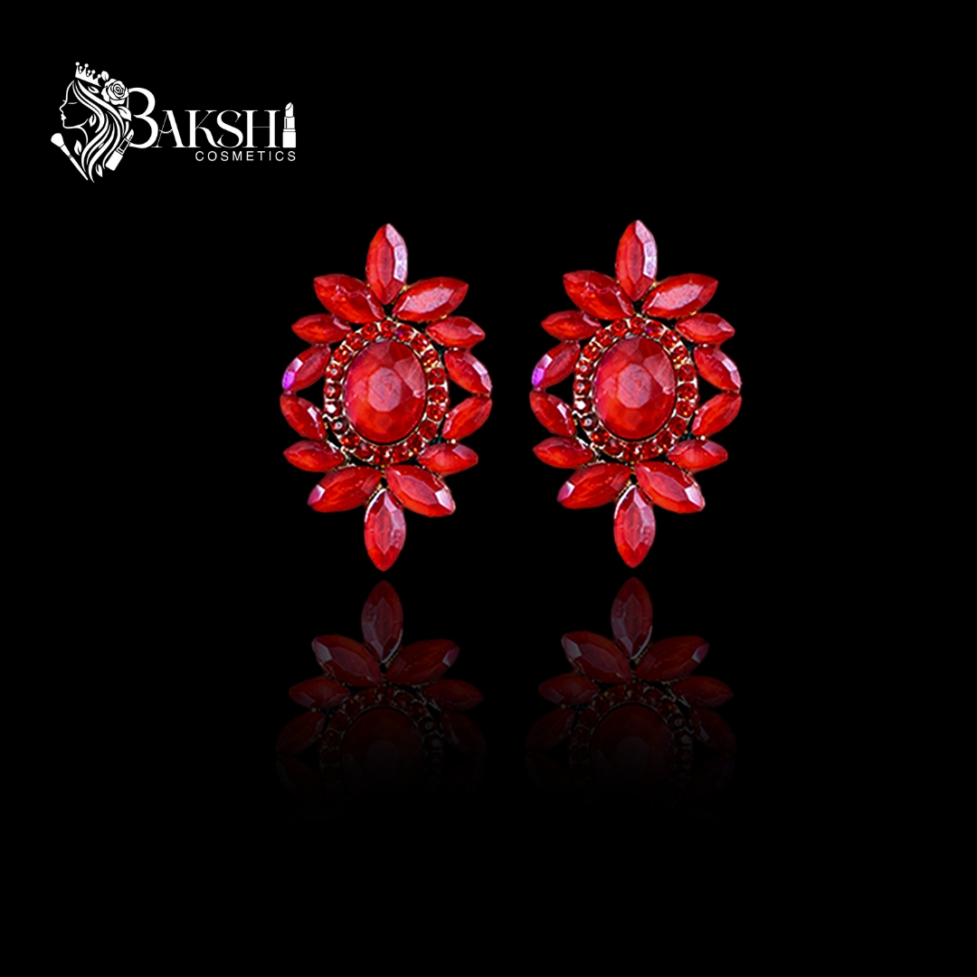 Ruby Red American Diamond Floral Statement Earrings