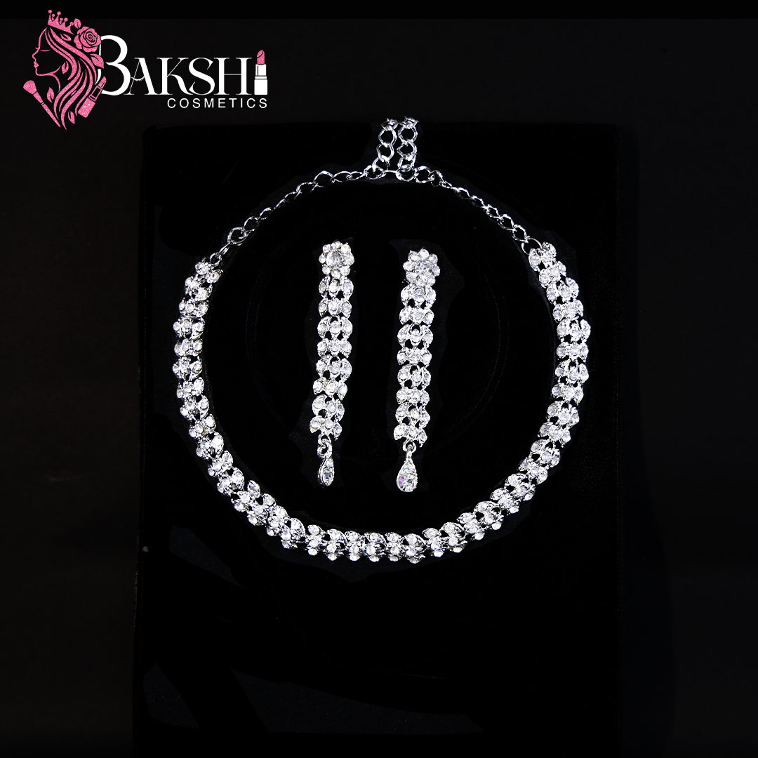 Royal Sparkle American Diamond Chain Necklace Set with Long Earrings