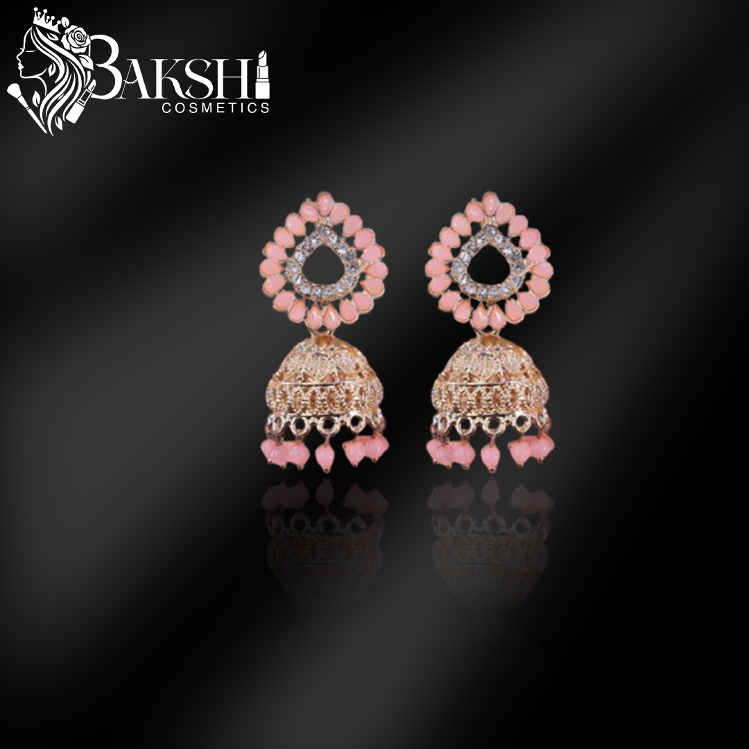 Rose Pink Crystal & AD Floral Statement Earrings
