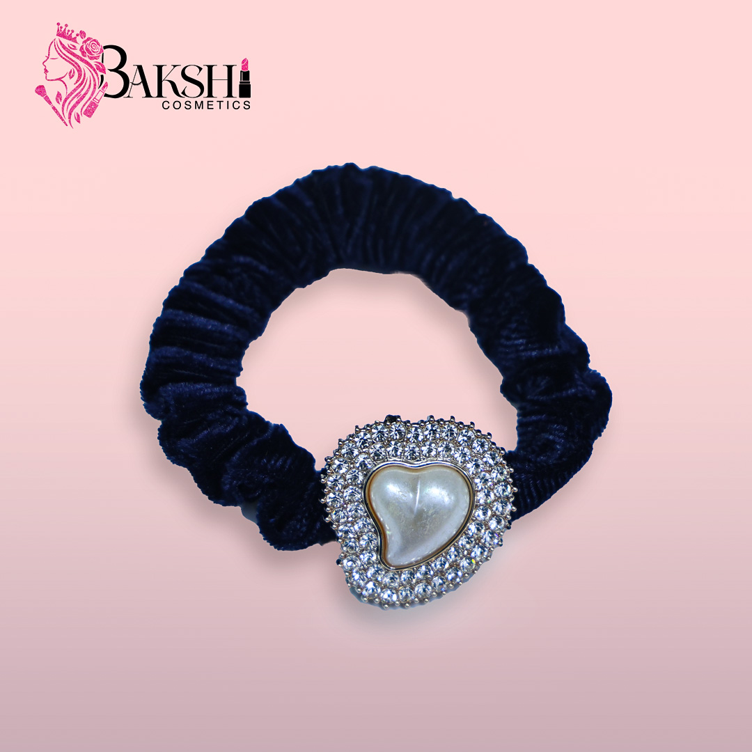 Velvet Heart Pearl Scrunchie – Navy Blue