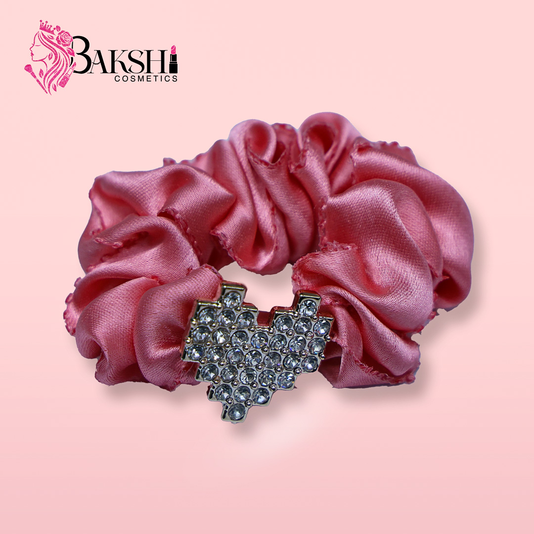 Luxe Satin Scrunchie with Crystal-Encrusted Buckle – Champagne Pink