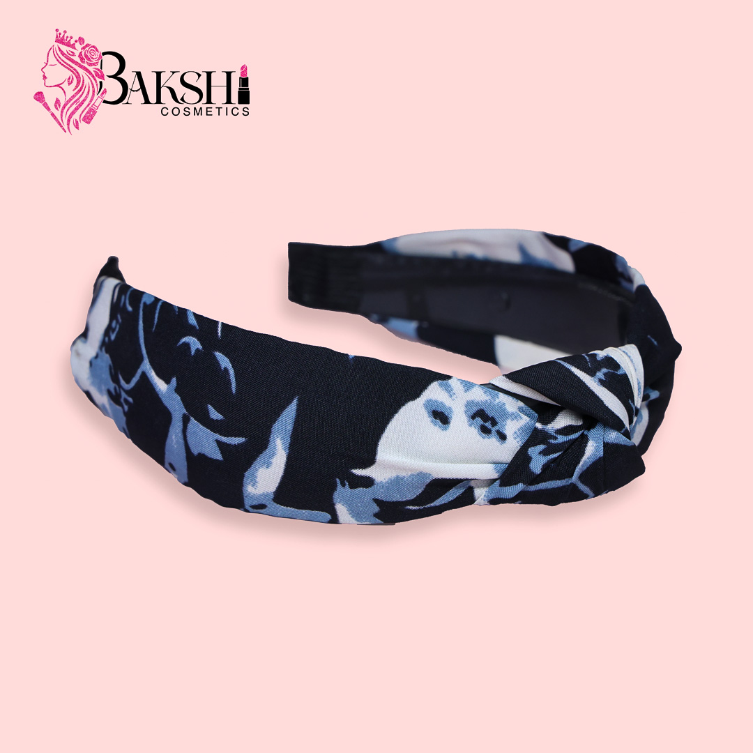 Twisted Floral Knot Headband – Dark Blue Print