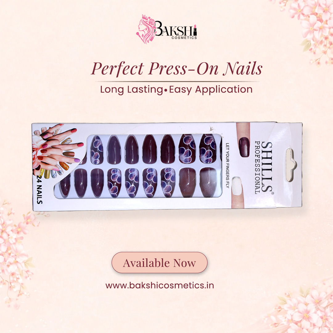 Midnight Orchid & Berry Gloss Press-On Nails – 24 Pcs Floral Art Kit