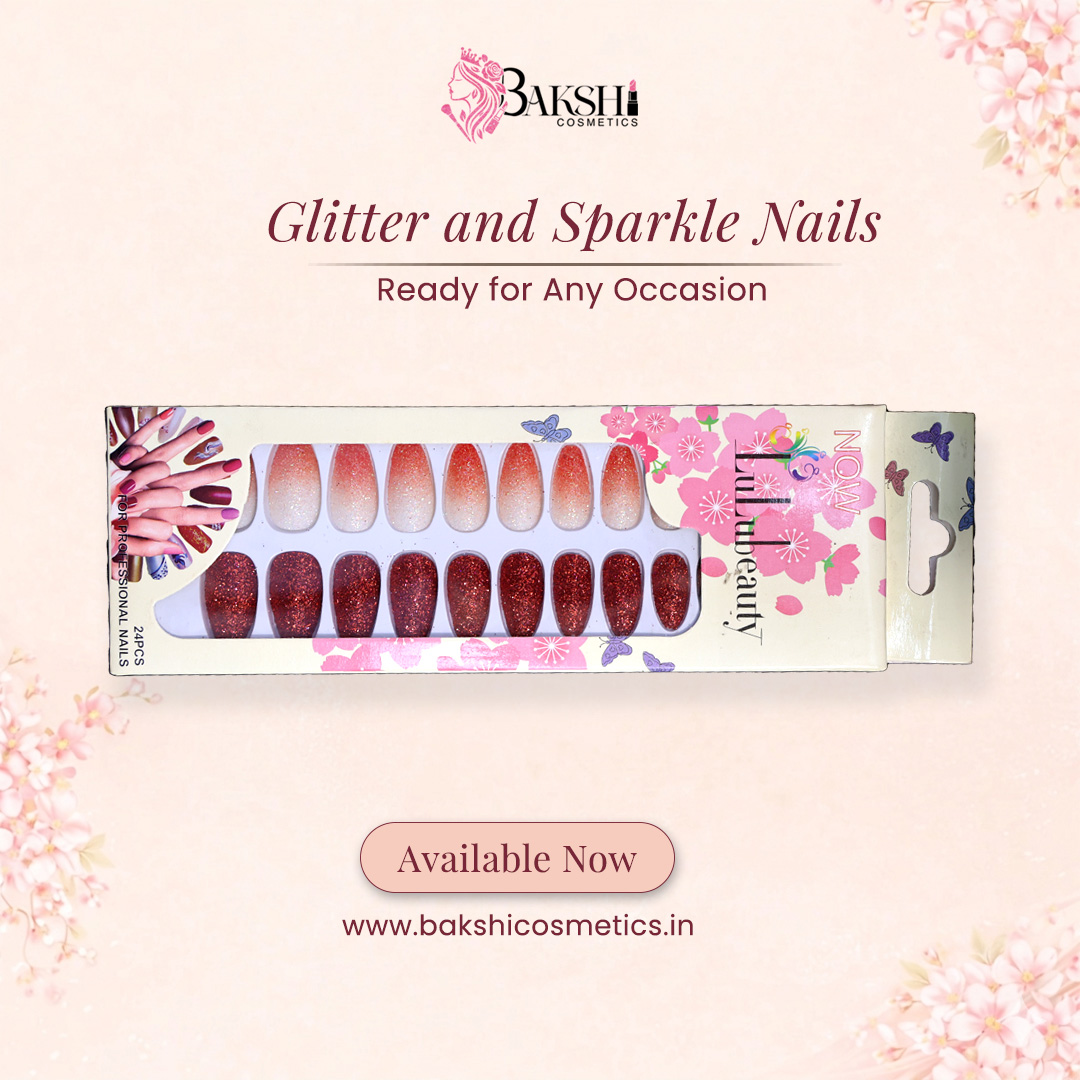 Crimson Sparkle & Sunset Ombre Press-On Nails – 24 Pcs Premium Salon-Ready Kit
