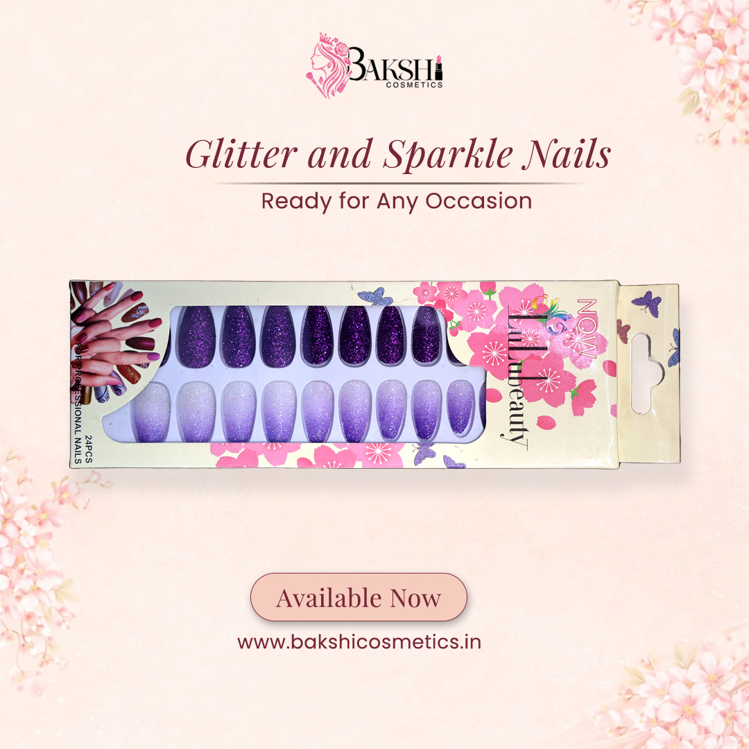Royal Galaxy Purple Glitter & Lavender Ombre Press-On Nails – 24 Pcs Premium Salon-Ready Kit