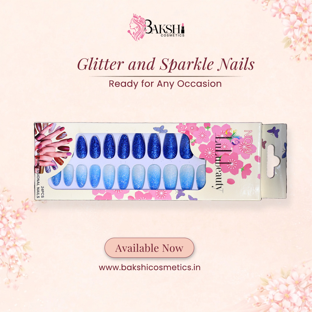 Royal Galaxy Blue Glitter & Blue Ombre Press-On Nails – 24 Pcs Premium Salon-Ready Kit