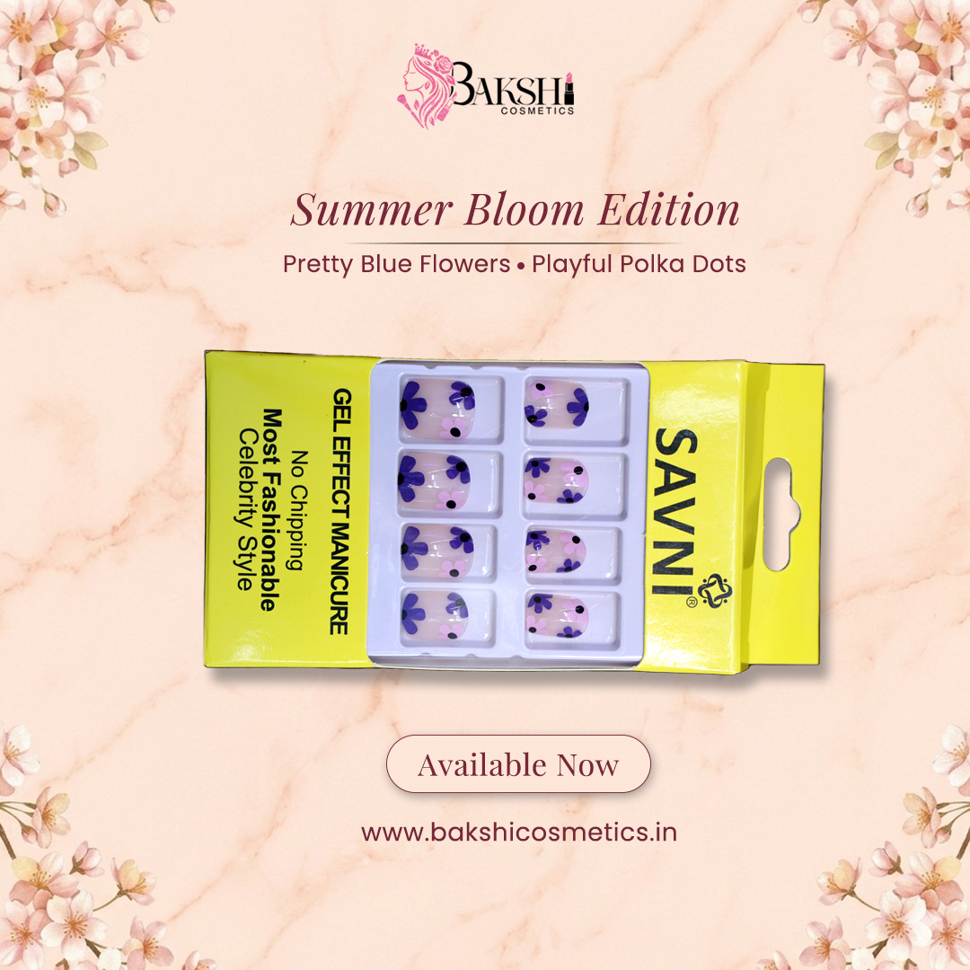 Lavender Nails with Blue Flower Prints