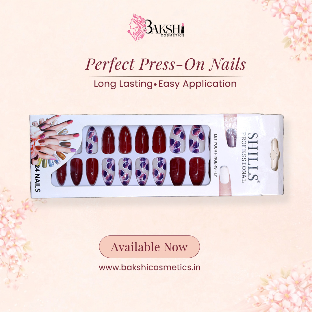 Retro Pop Art & Crimson Gloss Press-On Nails – 24 Pcs Designer Set