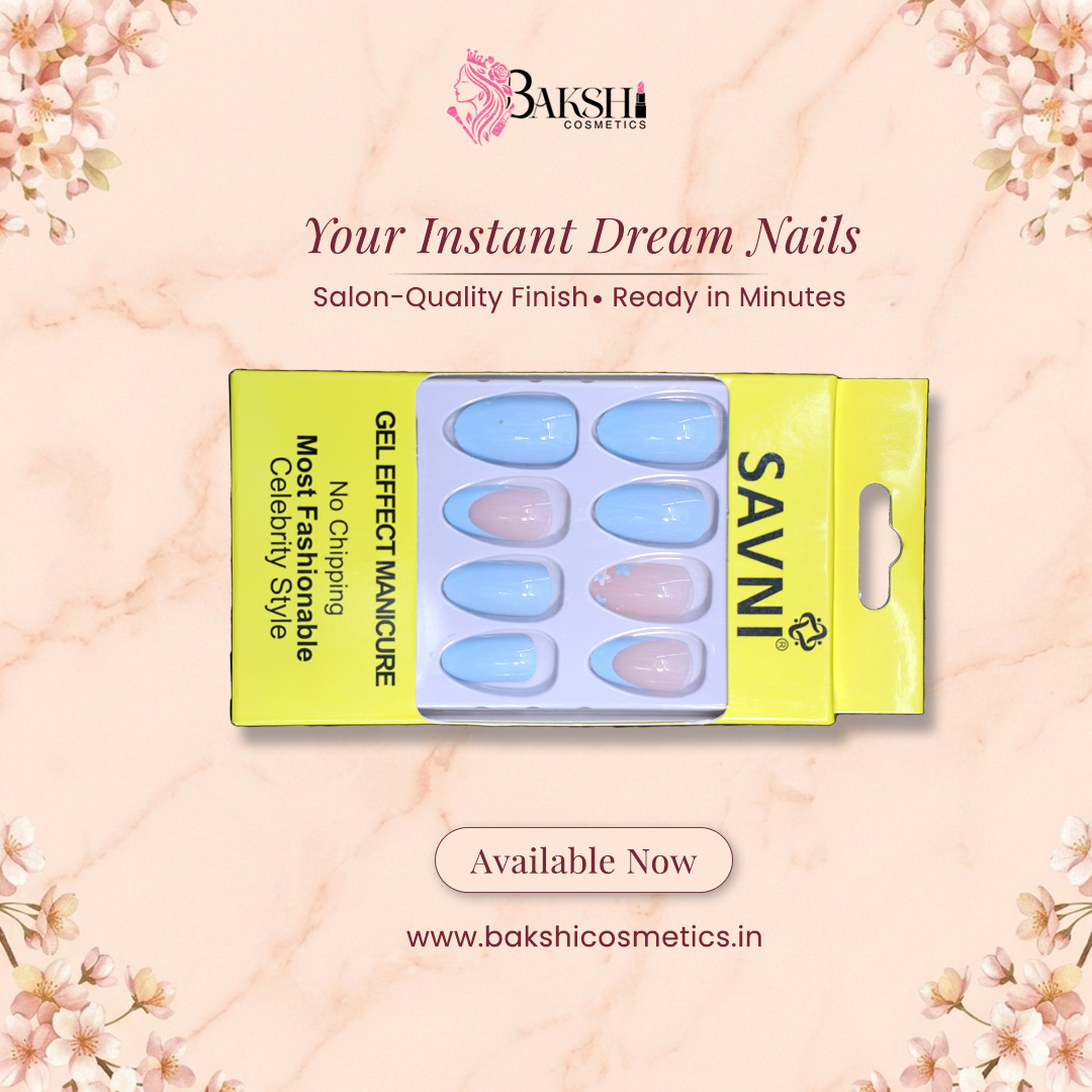 Spark Blue Nails With A Touch Of Beige Shade