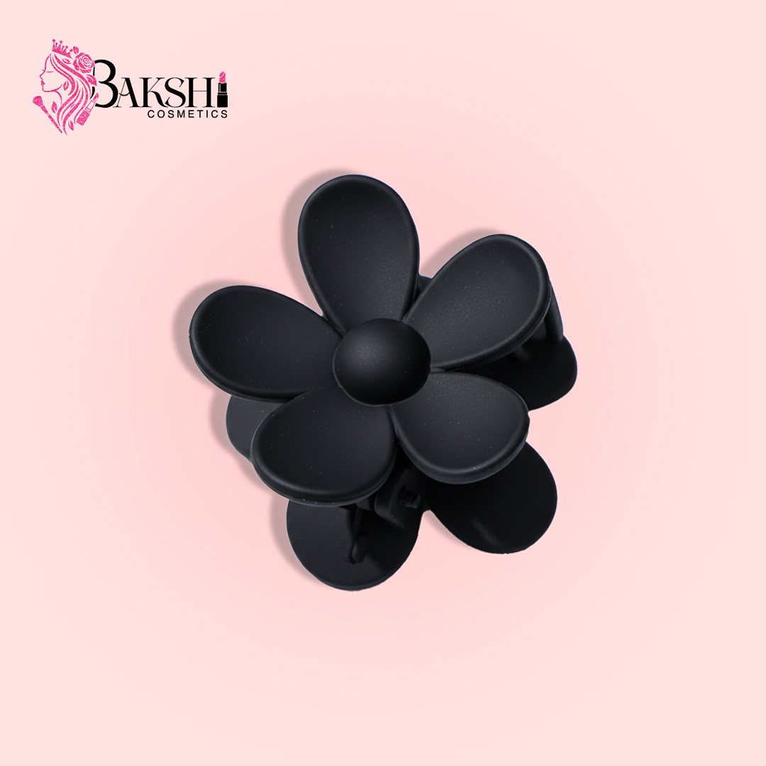 Minimalist 5-Petal Matte Flower Claw – Midnight Black