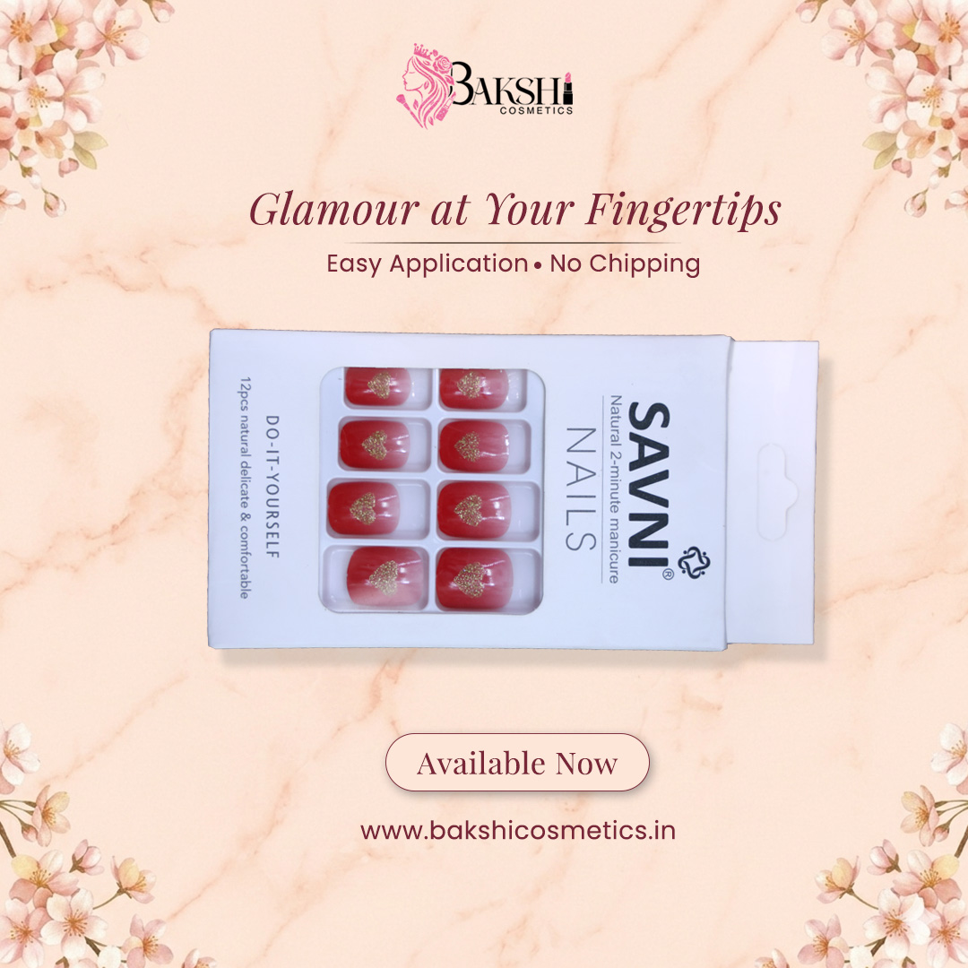 Red Shade With Heart Glitter Nail