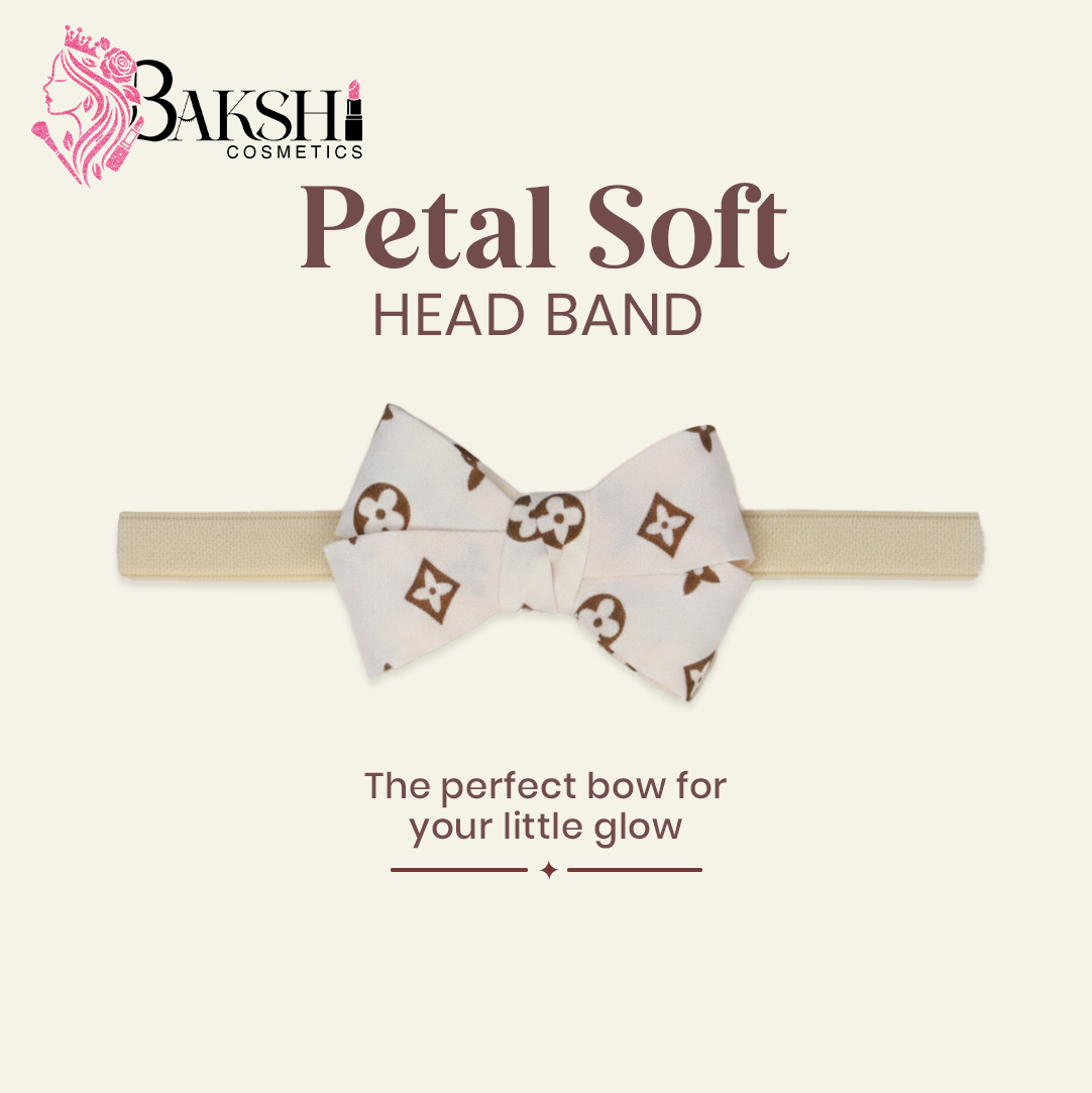 Petal Soft Head Band – Printed Bow Comfort Band – Beige