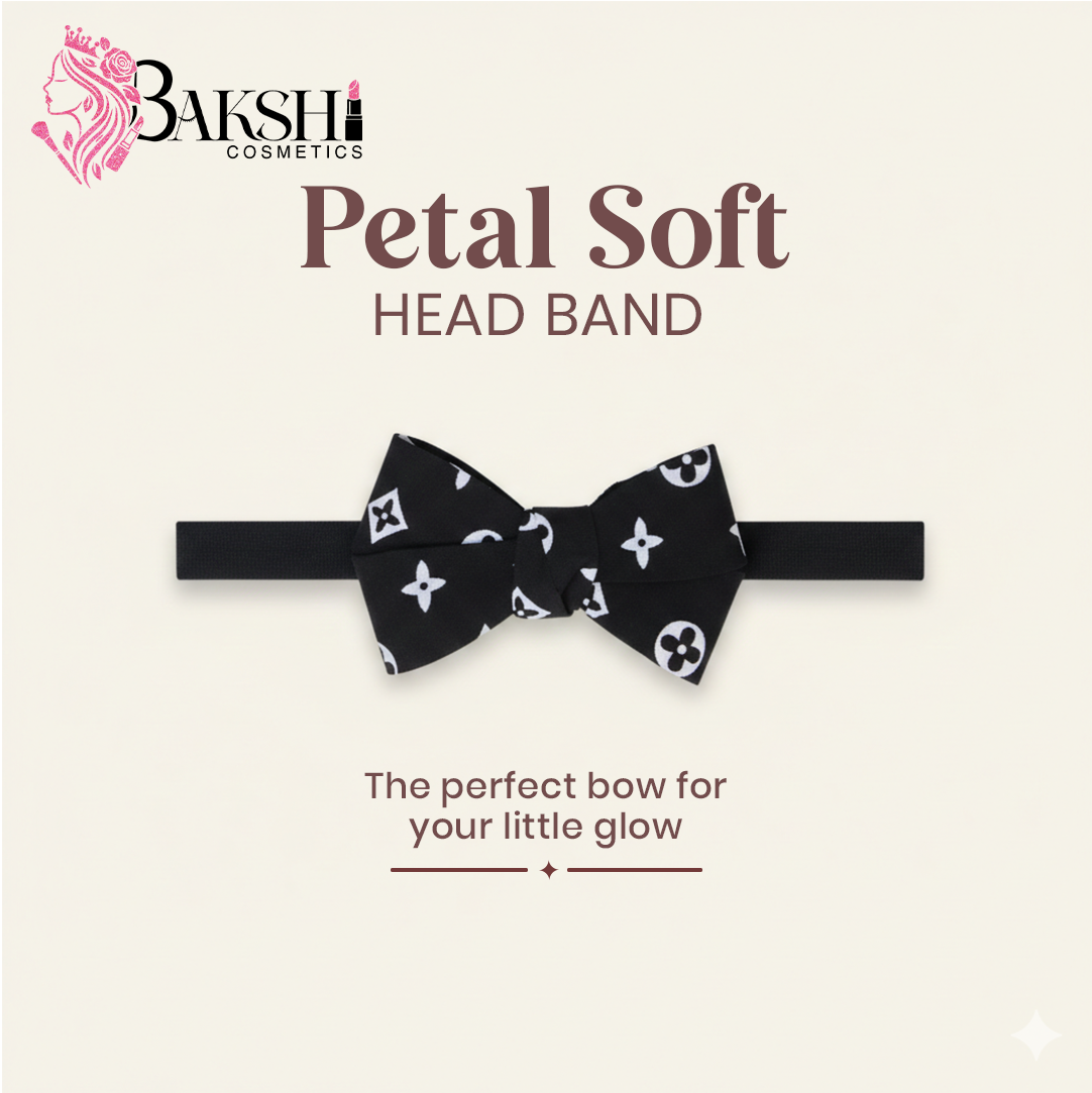 Petal Soft Head Band – Printed Bow Comfort Band – Black