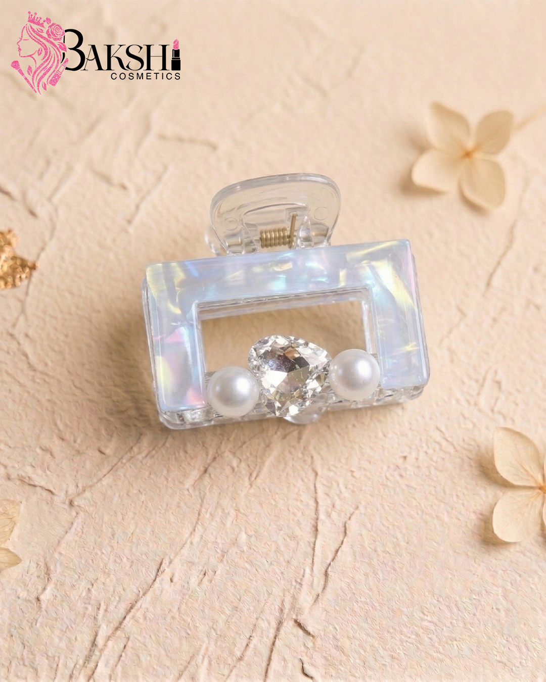 Iridescent Heart & Pearl Square Hair Claw – Ocean Breeze