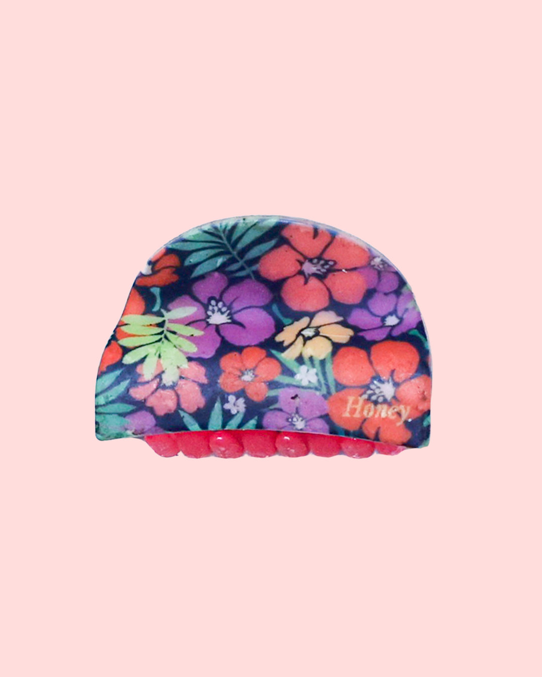 Royal Blossom Rectangular Hair Claw (Deep Blue Floral)