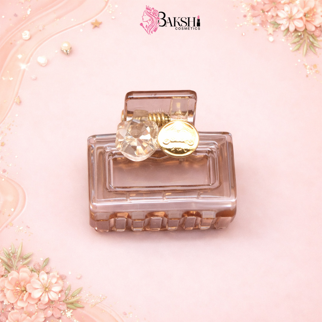 Modern Square Crystal Claw Clip with Pearl & Gold Coin Accent-Brown