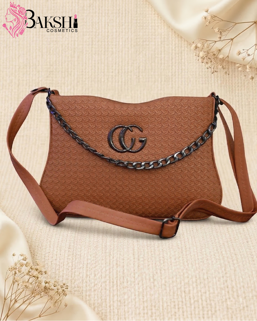 Tan Brown Weave-Texture Sling Bag