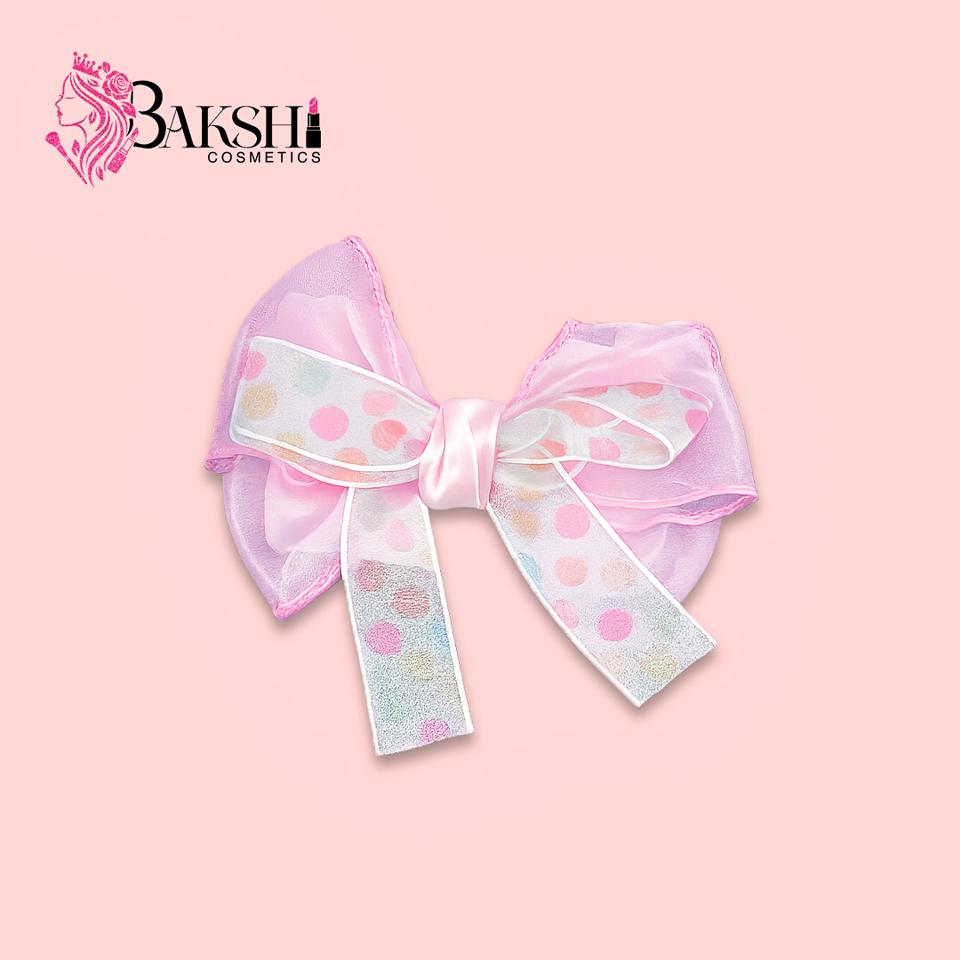 Pastel Polka Dot Organza Hair Bow-(Pink)