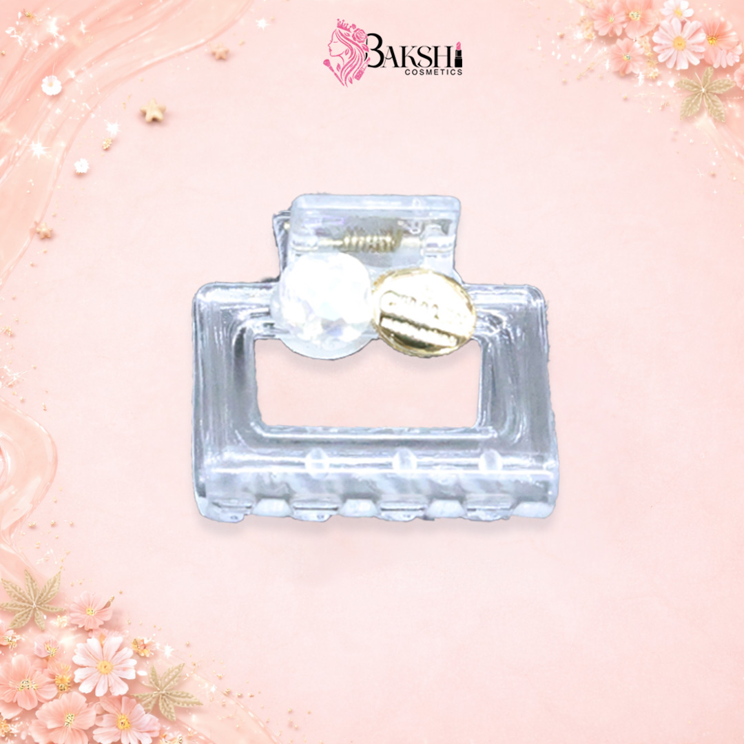 Modern Square Crystal Claw Clip with Pearl & Gold Coin Accent-Black