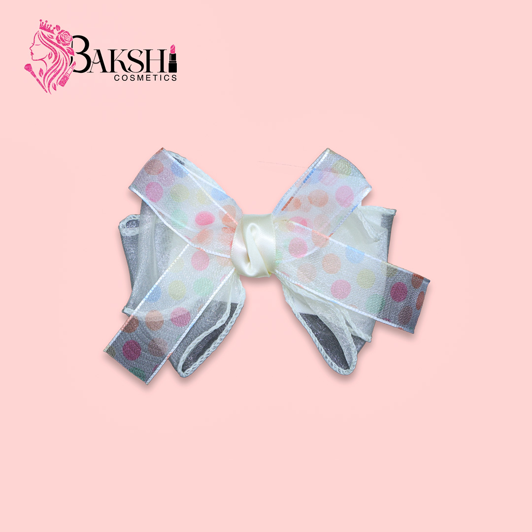 Pastel Polka Dot Organza Hair Bow Grey