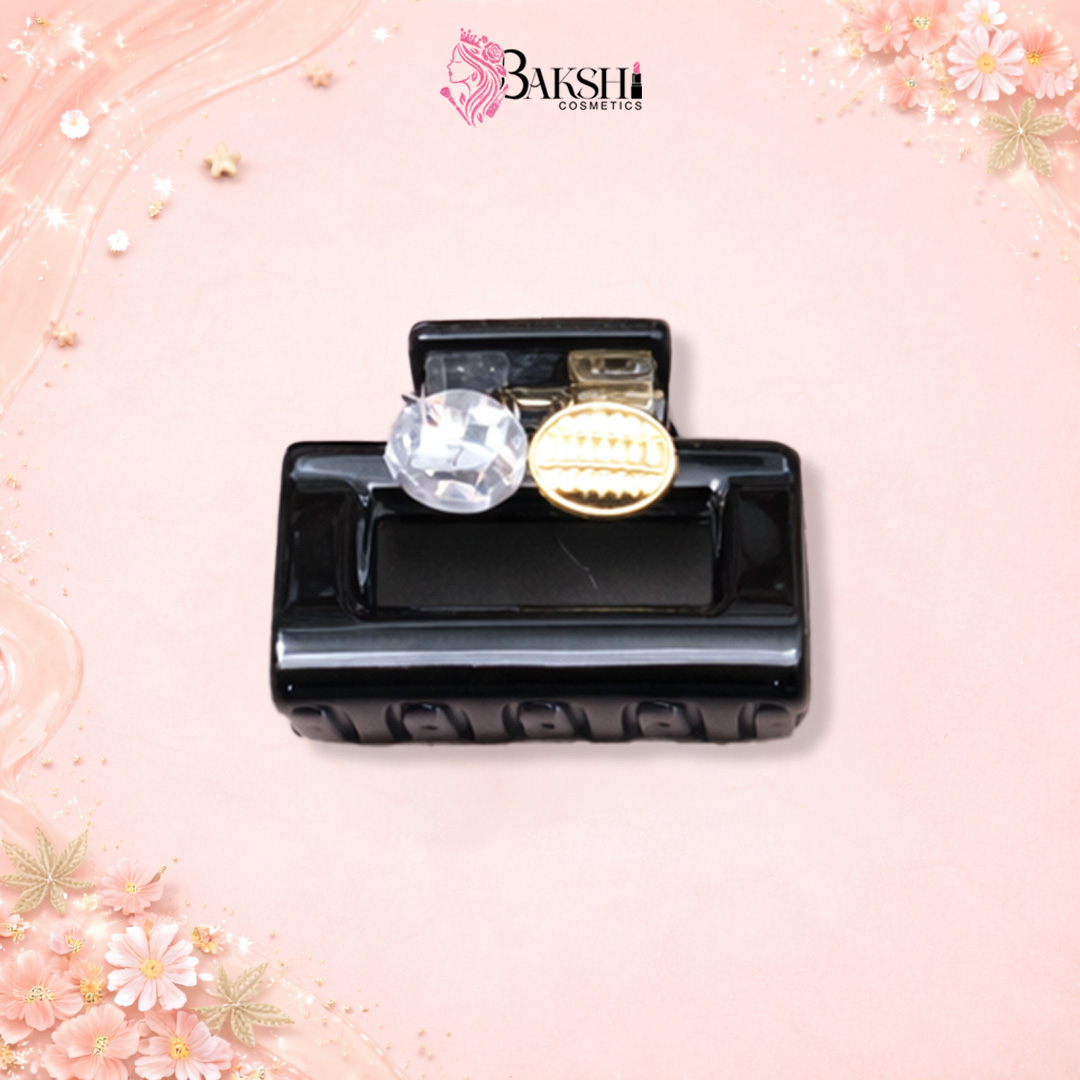 Modern Square Crystal Claw Clip with Pearl & Gold Coin Accent-White