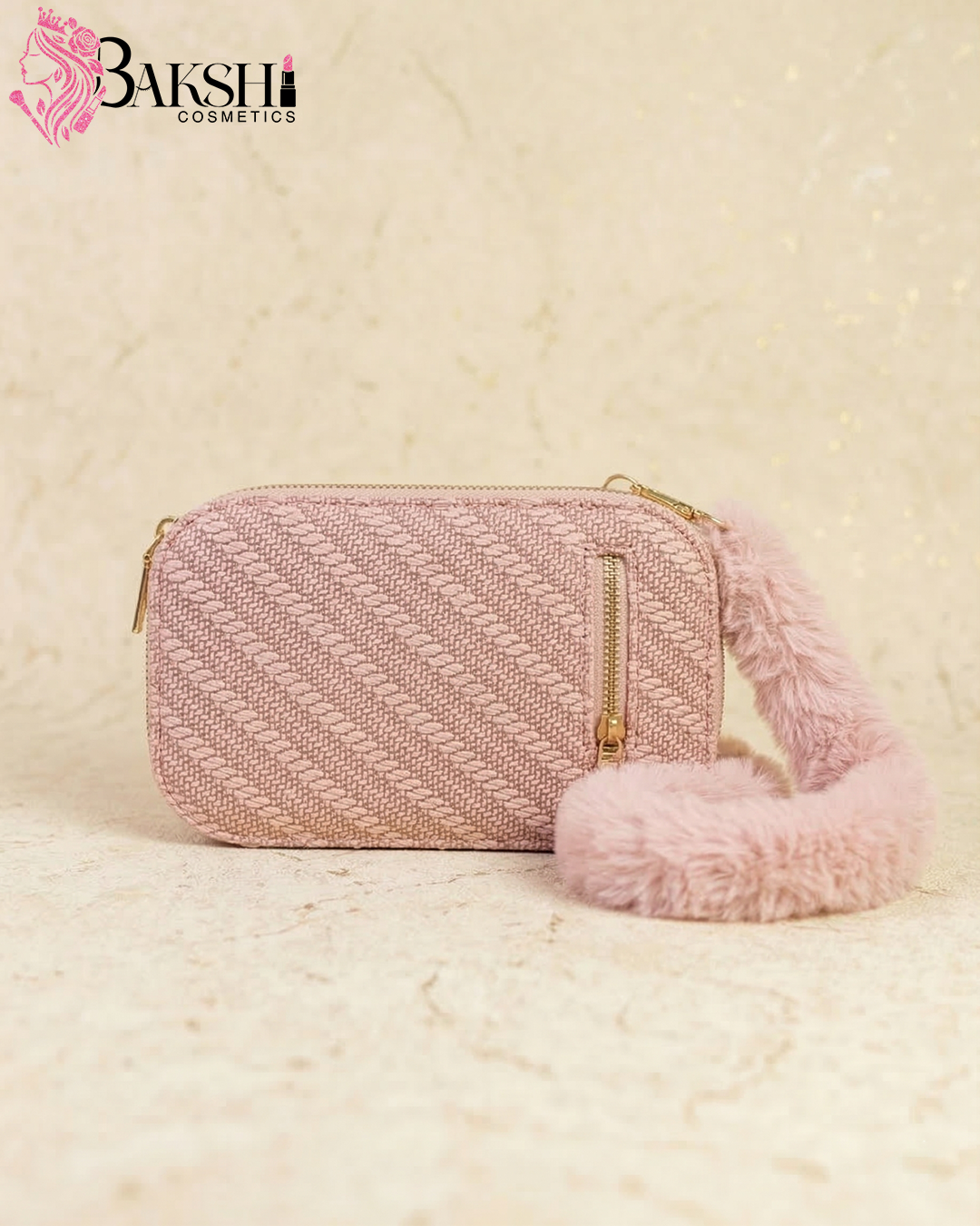 Dusty Rose Textured Crossbody with Faux-Fur Strap
