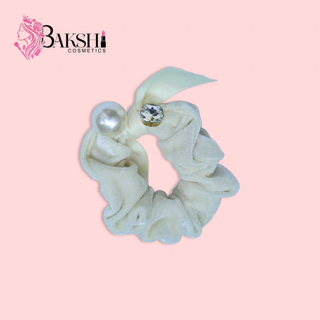 Premium Velvet Bow Scrunchie with Pearl & Crystal Charm