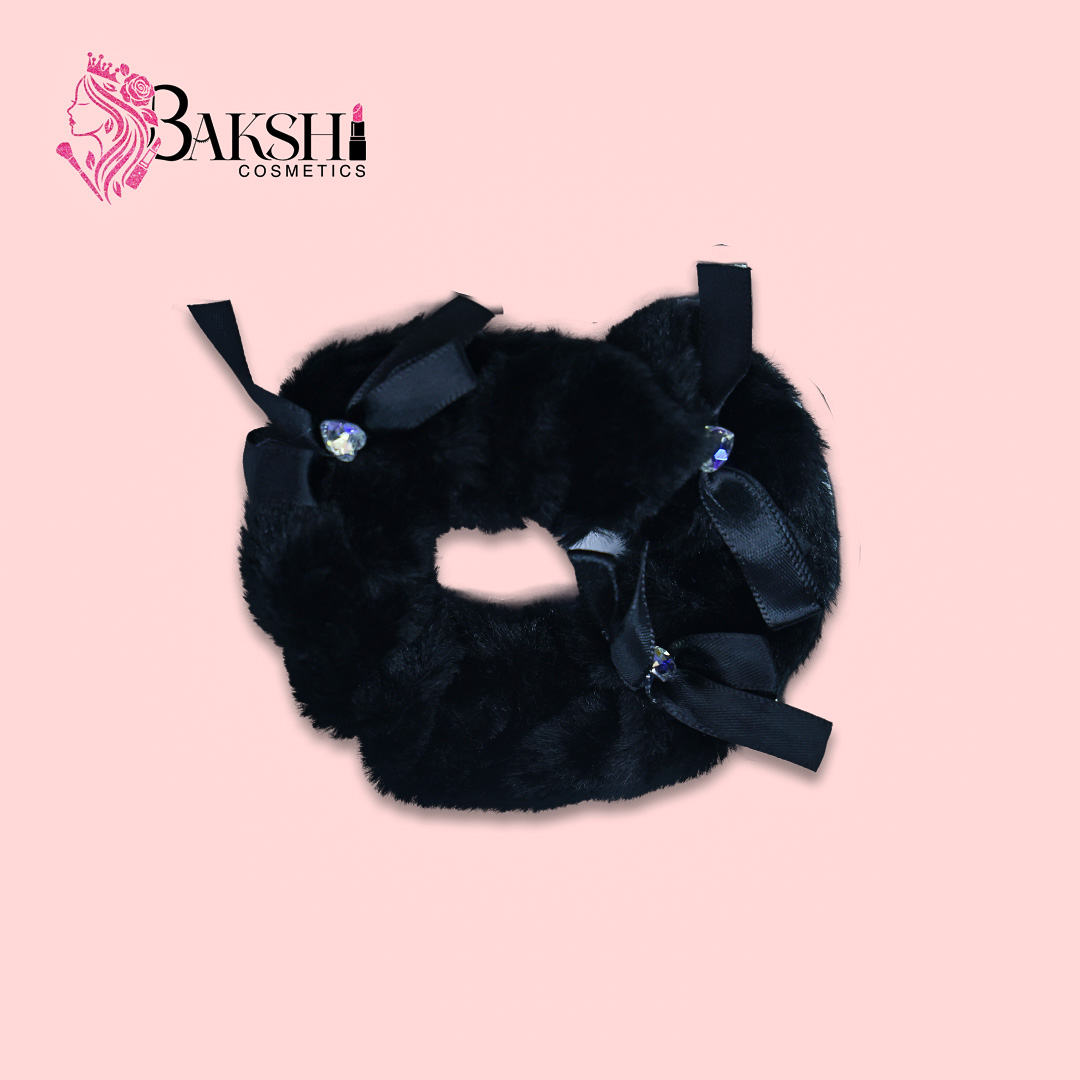 Midnight Faux Fur Multi-Bow Scrunchie