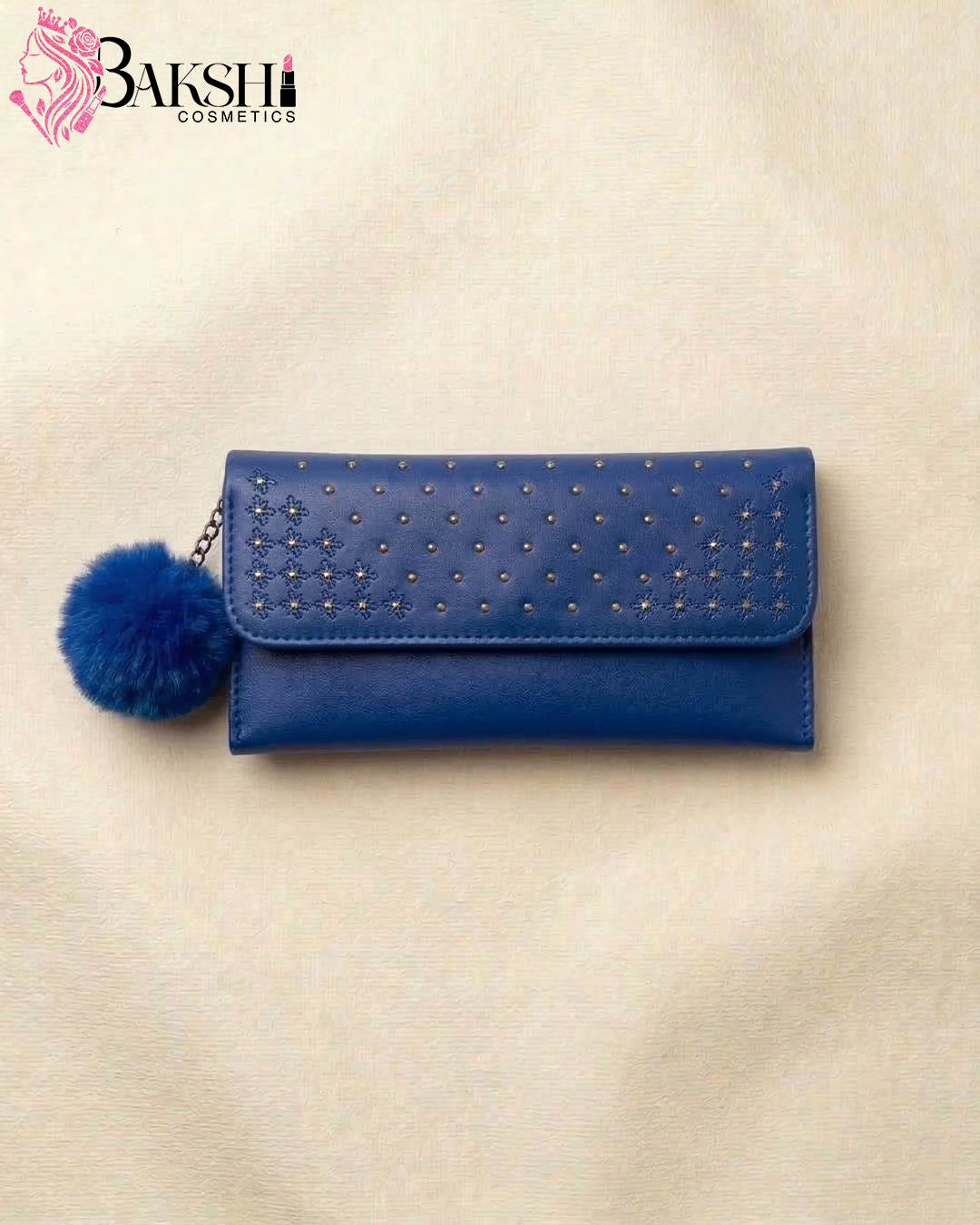 Royal Blue Pom-Pom Studded Wallet