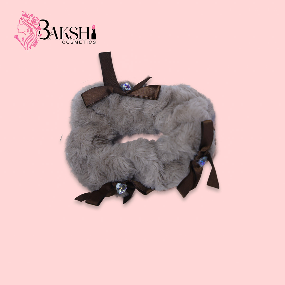 Midnight Faux Fur Multi-Bow Scrunchie-Taupe Grey