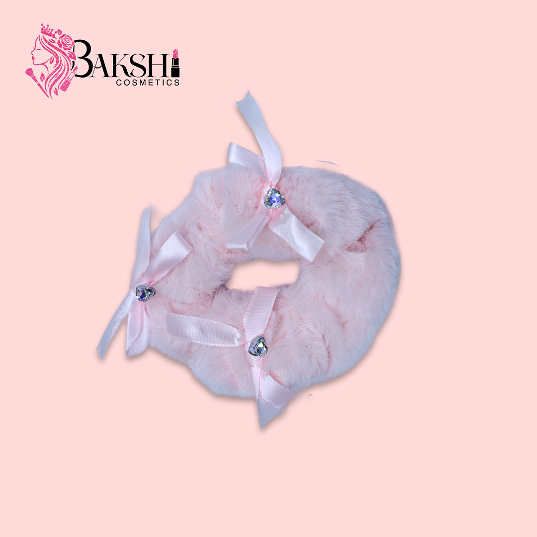 Midnight Faux Fur Multi-Bow Scrunchie-Baby Pink