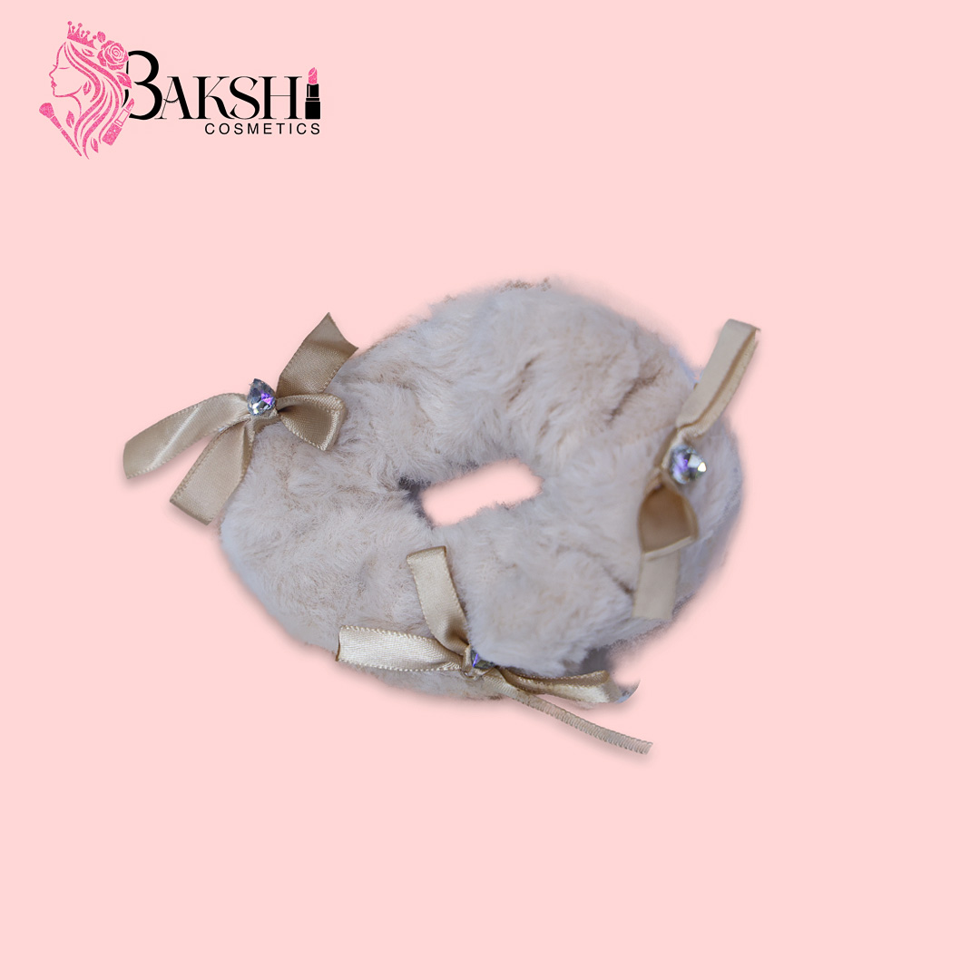 Midnight Faux Fur Multi-Bow Scrunchie-Champagne Beige
