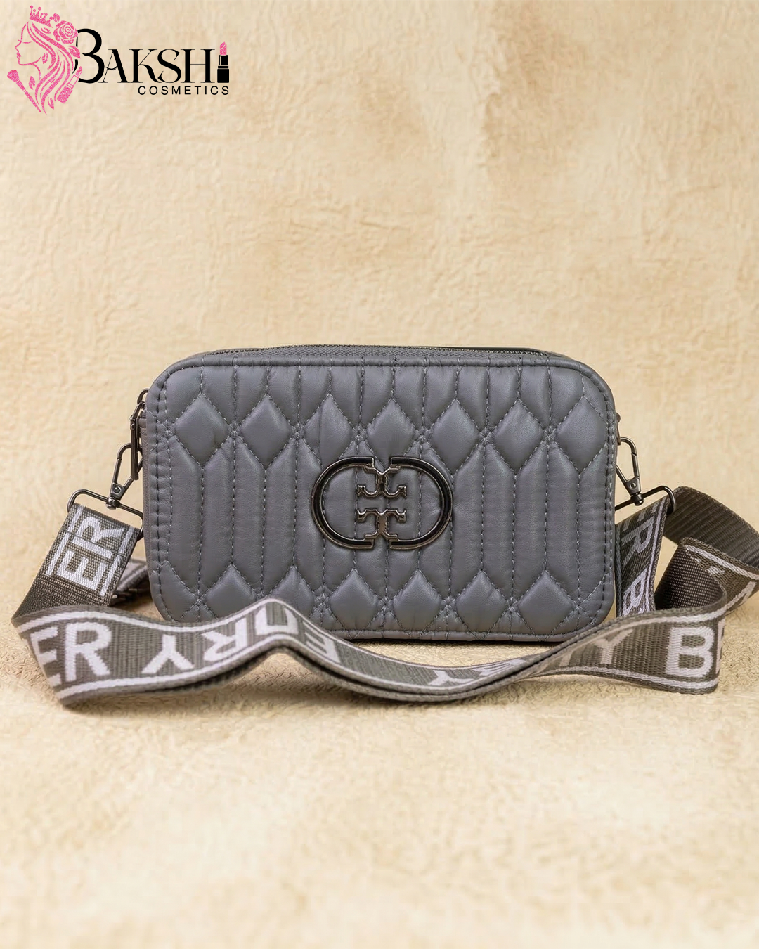 Grey Diamond-Quilted Crossbody