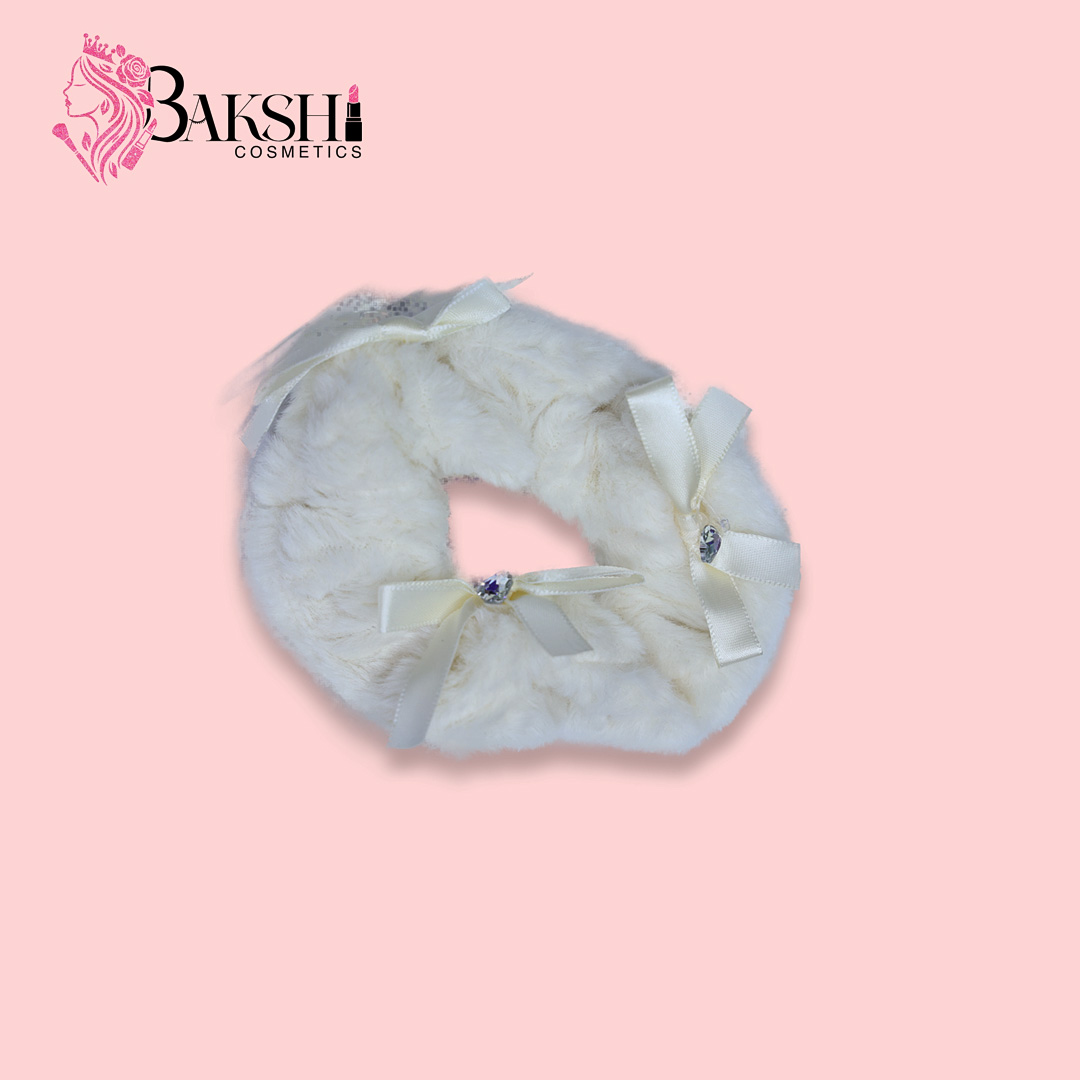 Midnight Faux Fur Multi-Bow Scrunchie-Creamy White