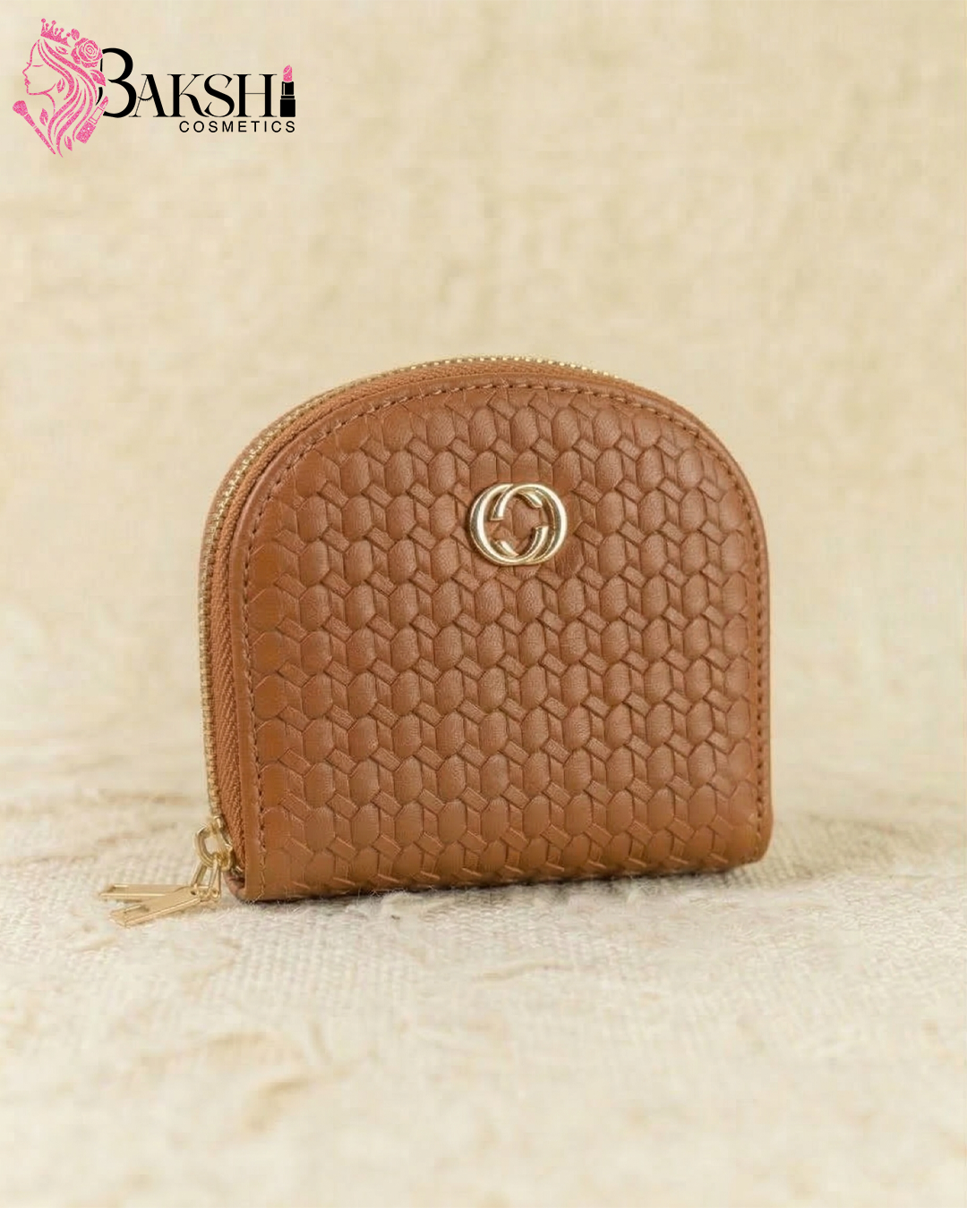 Tan Brown Dome-Style Textured Coin Purse & Mini Wallet