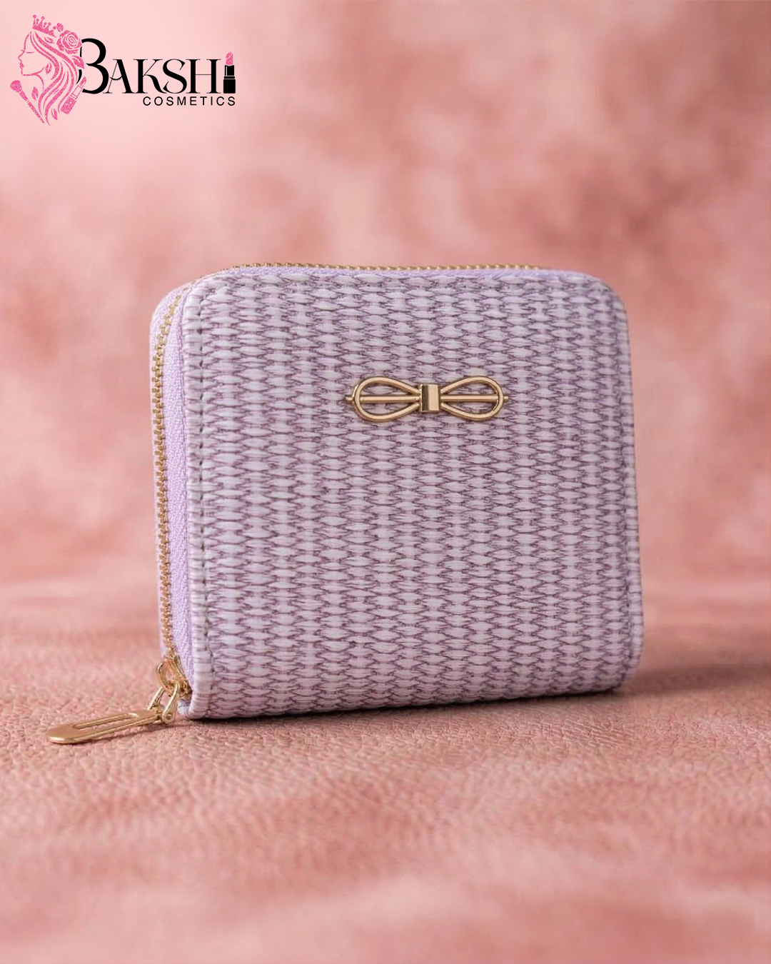 Onyx Woven-Texture Compact Wallet with Gold Bow Accent (Lavender)
