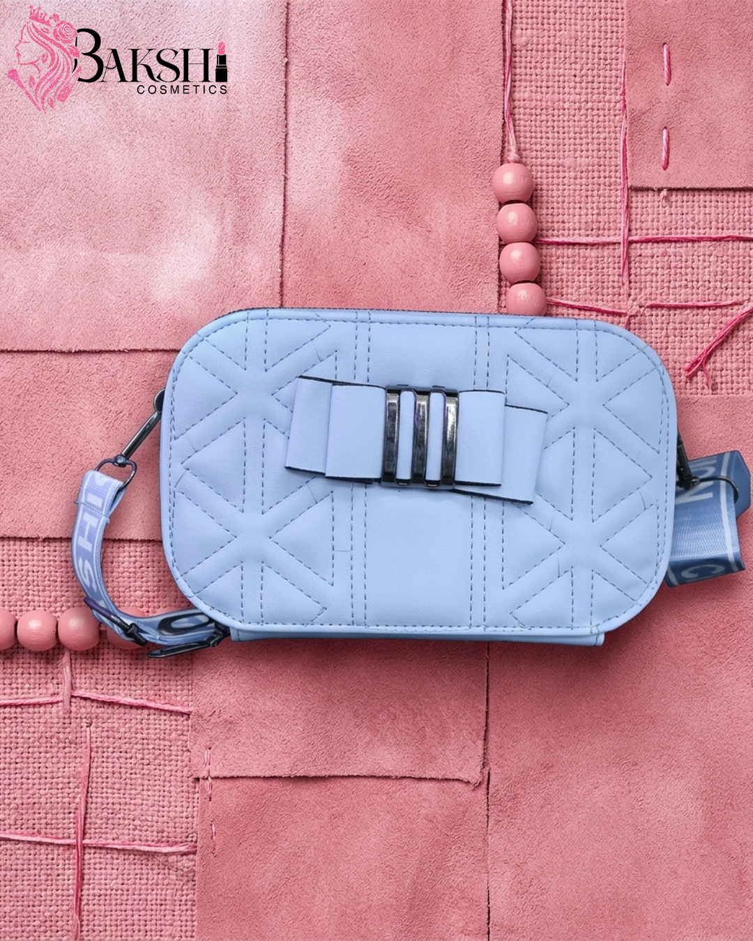 Sky Blue Bow-Accent Quilted Sling
