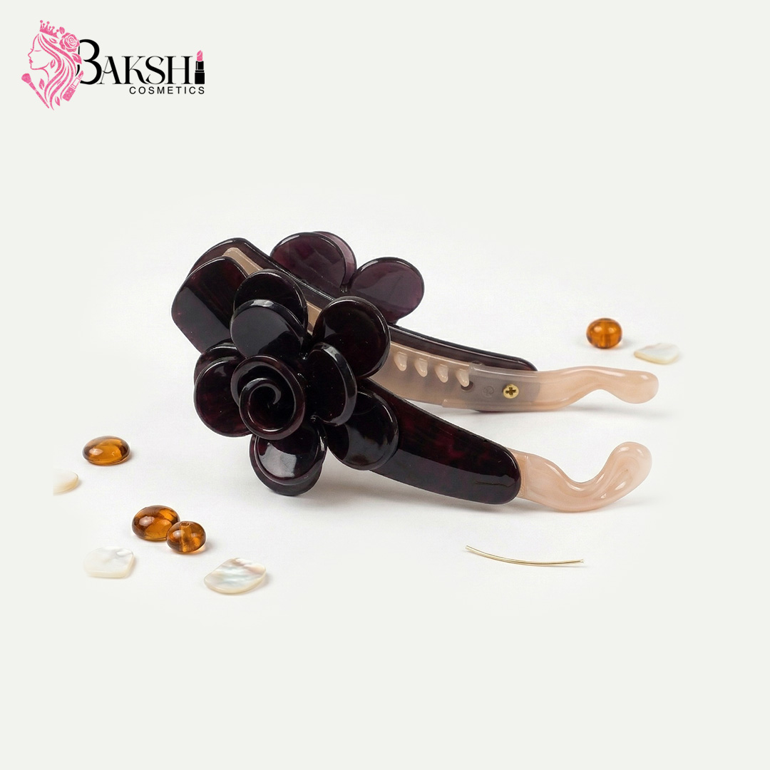 Premium Floral Tortoise Shell Banana Clip-Midnight Plum