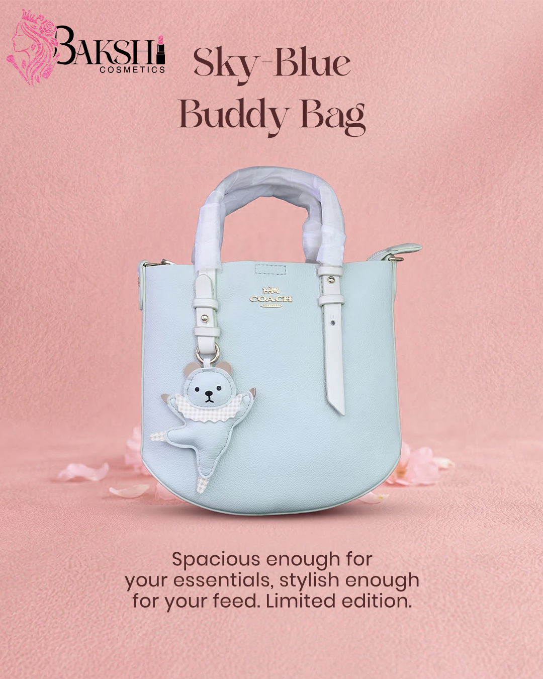 Sky Blue Buddy Bag with Dancing Bear Charm