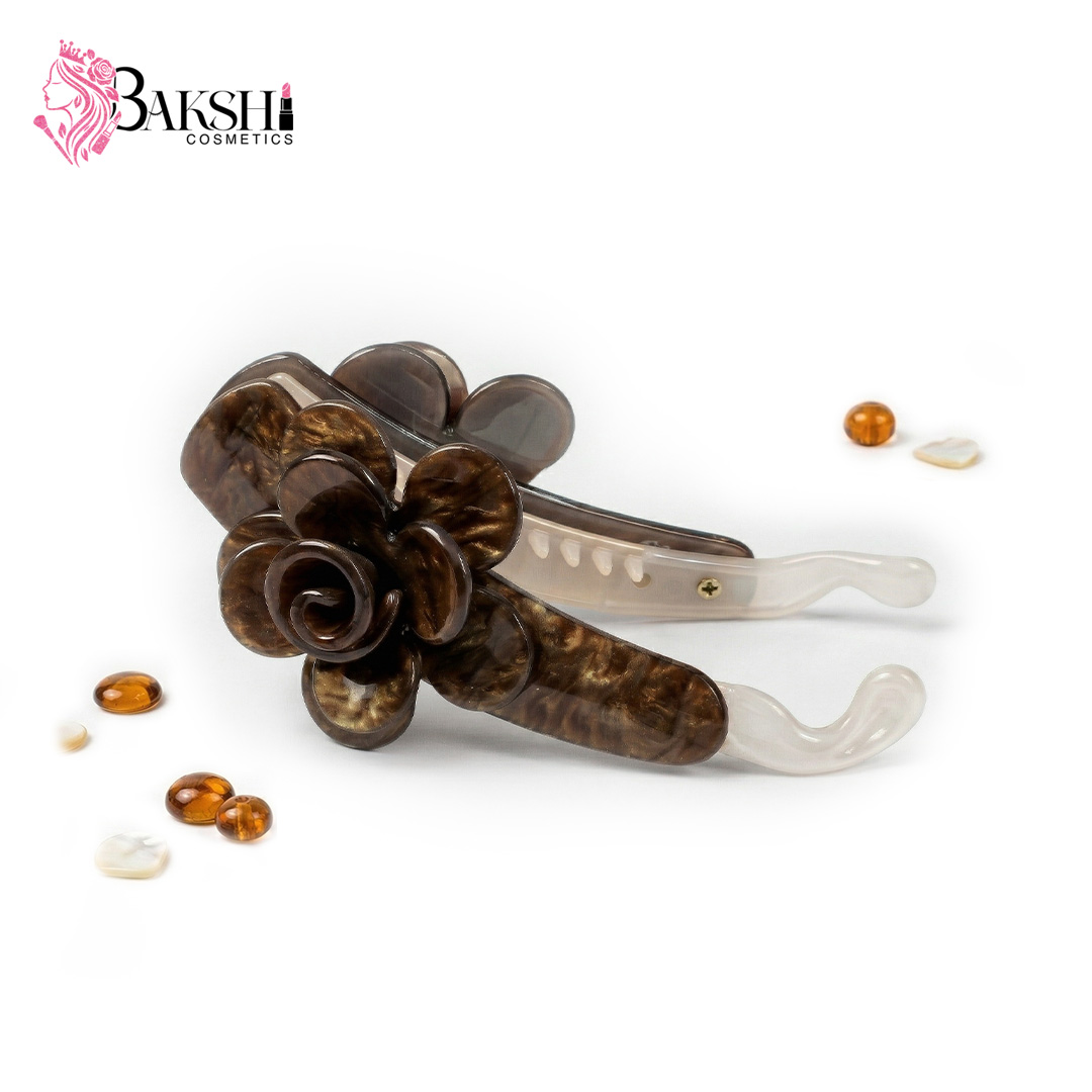 Premium Floral Tortoise Shell Banana Clip-Cocoa Swirl