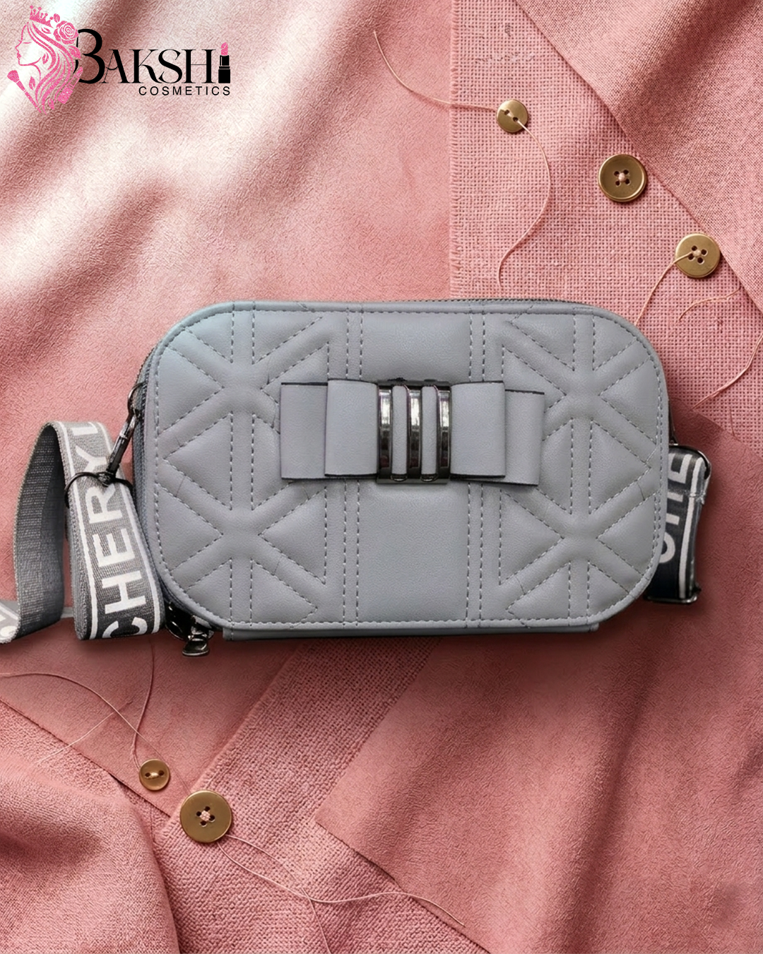 Grey Bow-Accent Quilted Sling