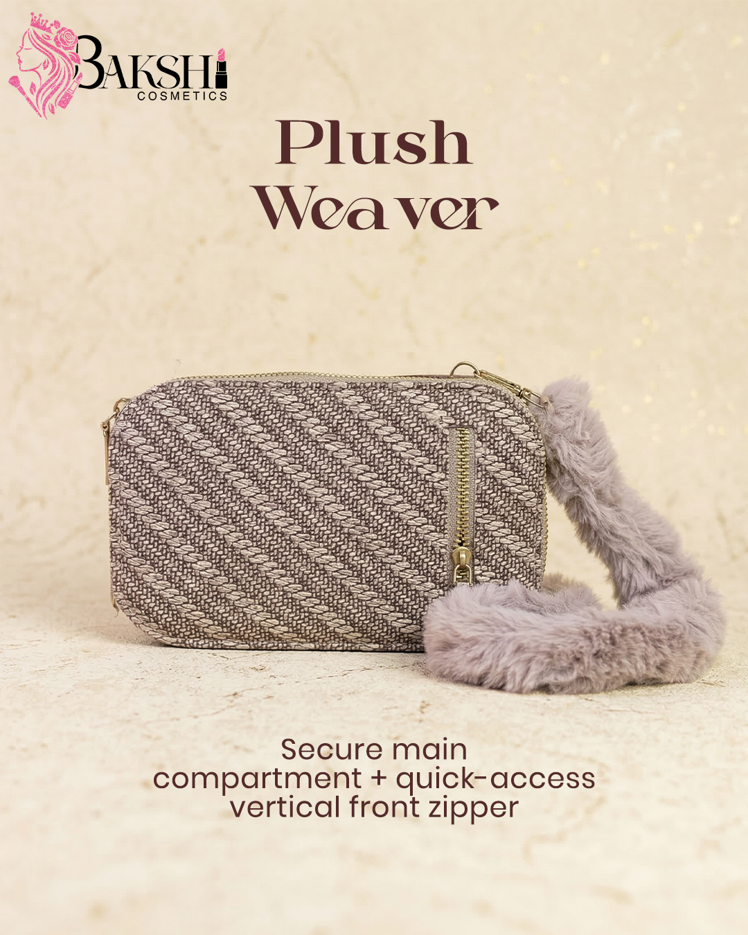 Dusty Grey Textured Crossbody with Faux-Fur Strap