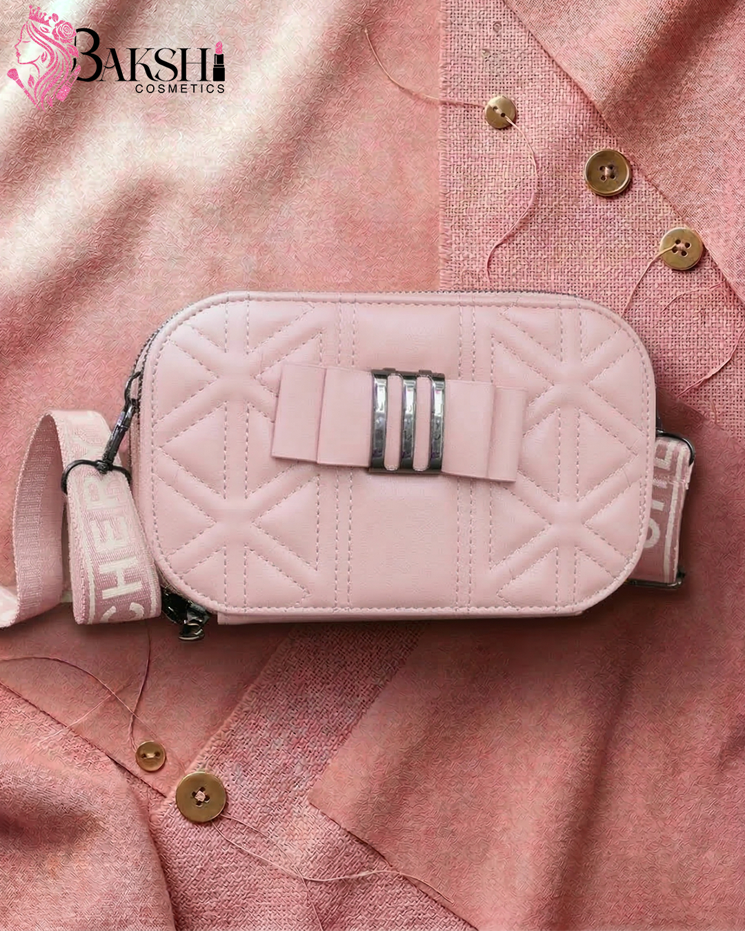 Pink Bow-Accent Quilted Sling