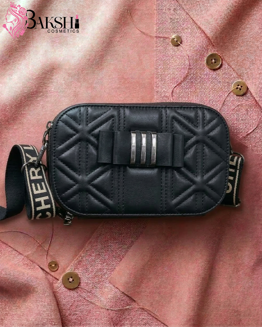 Black Bow-Accent Quilted Sling