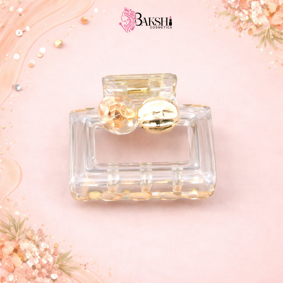 Modern Square Crystal Claw Clip with Pearl & Gold Coin Accent-Golden