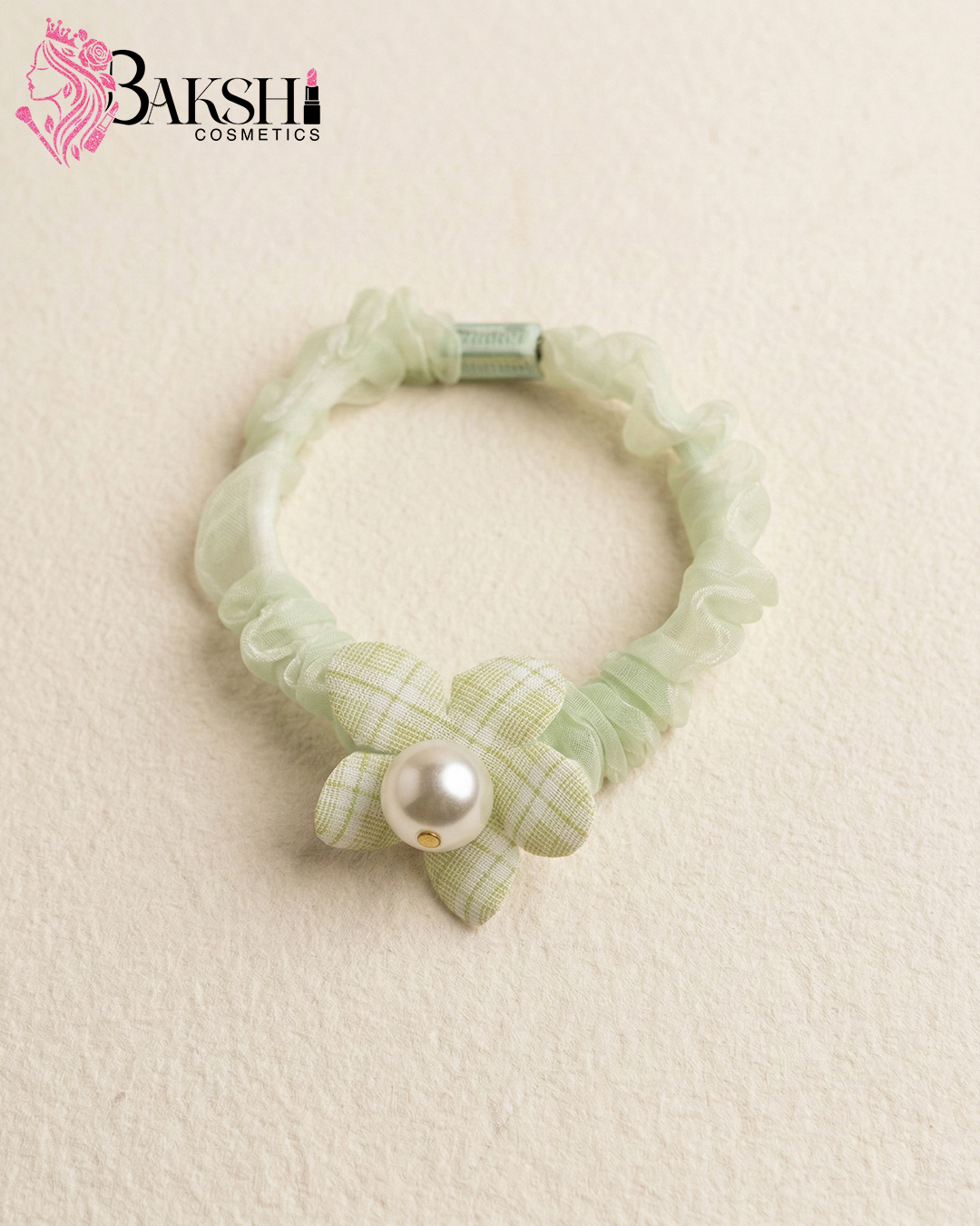 Lilac Plaid Flower Scrunchie-Green