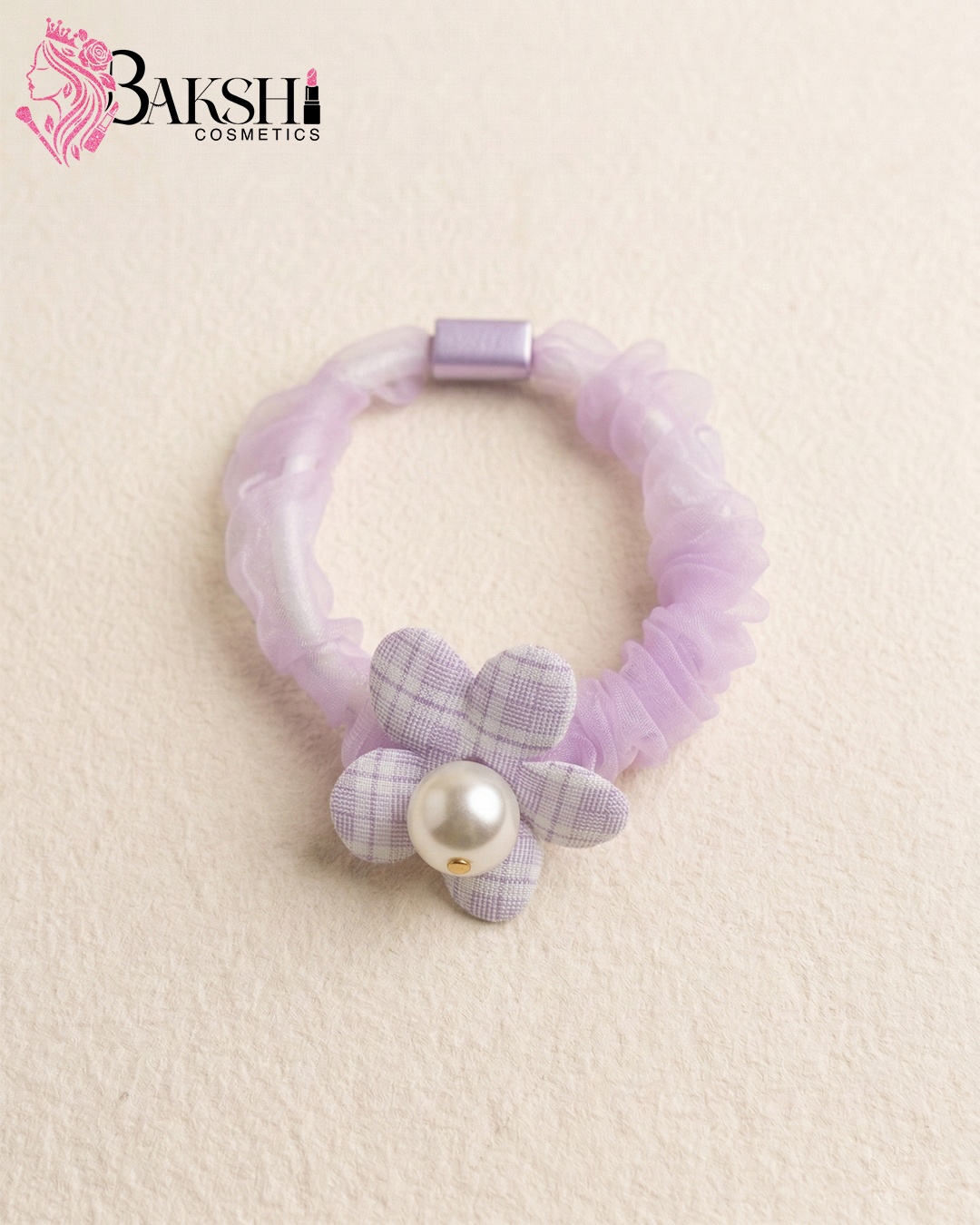 Lilac Plaid Flower Scrunchie